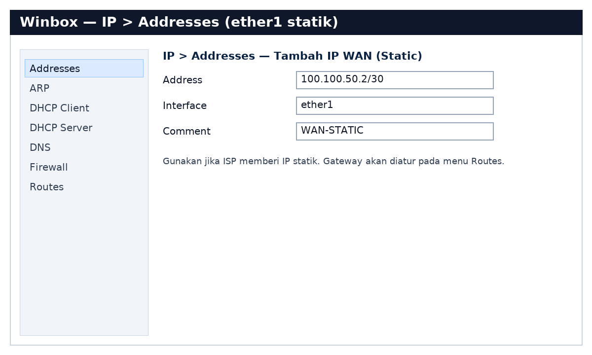 IP address static ether1